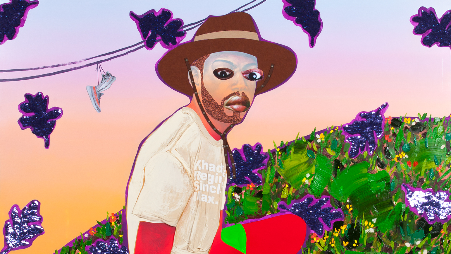 Devan Shimoyama's Painting "Weed Picker" Exhibited at Frieze London