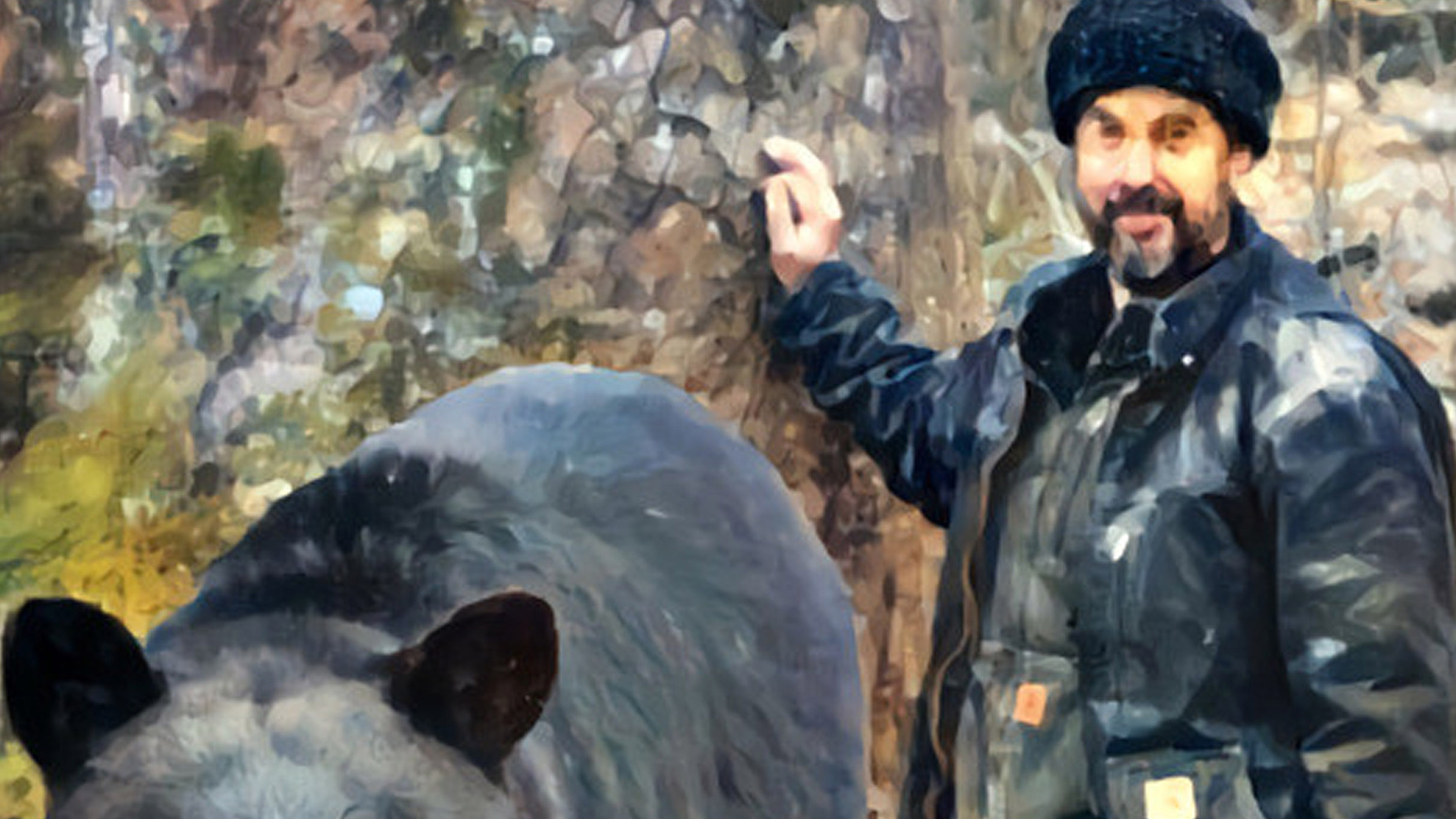 Painting of a man with a black bear