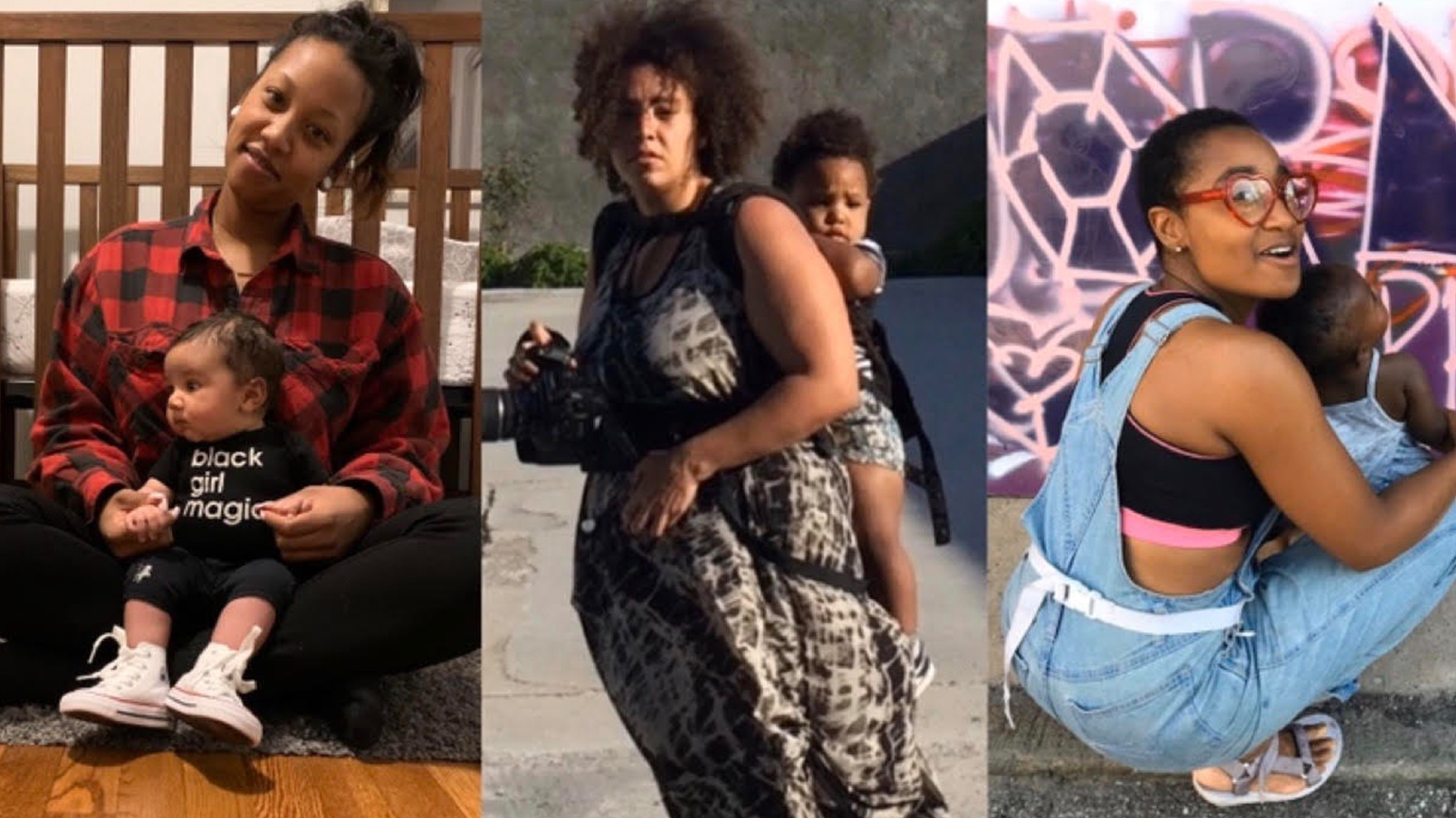 Three photographs of women with babies