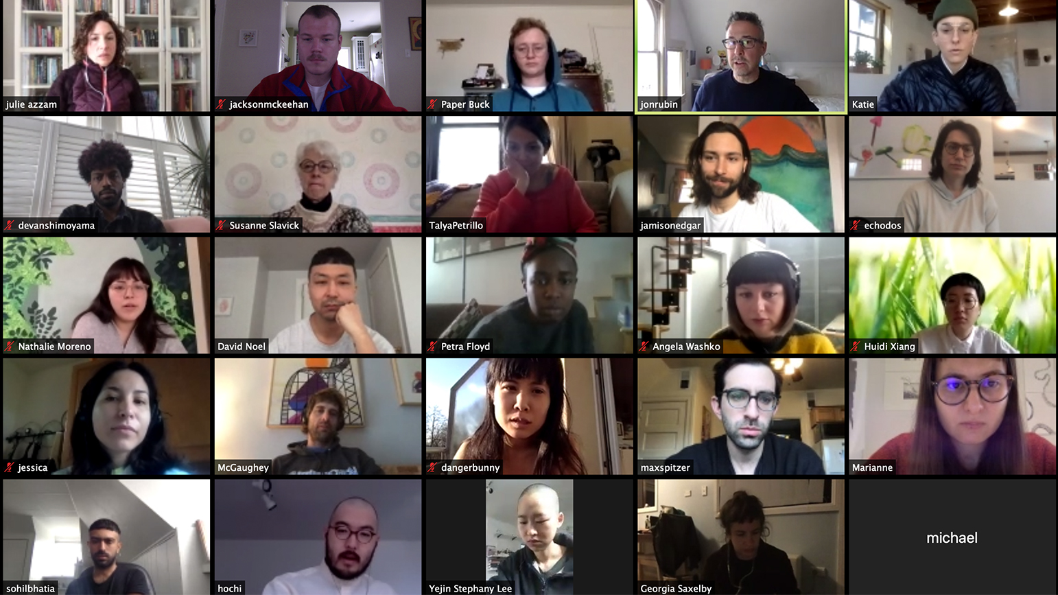 Grid of 25 people on a video conference call