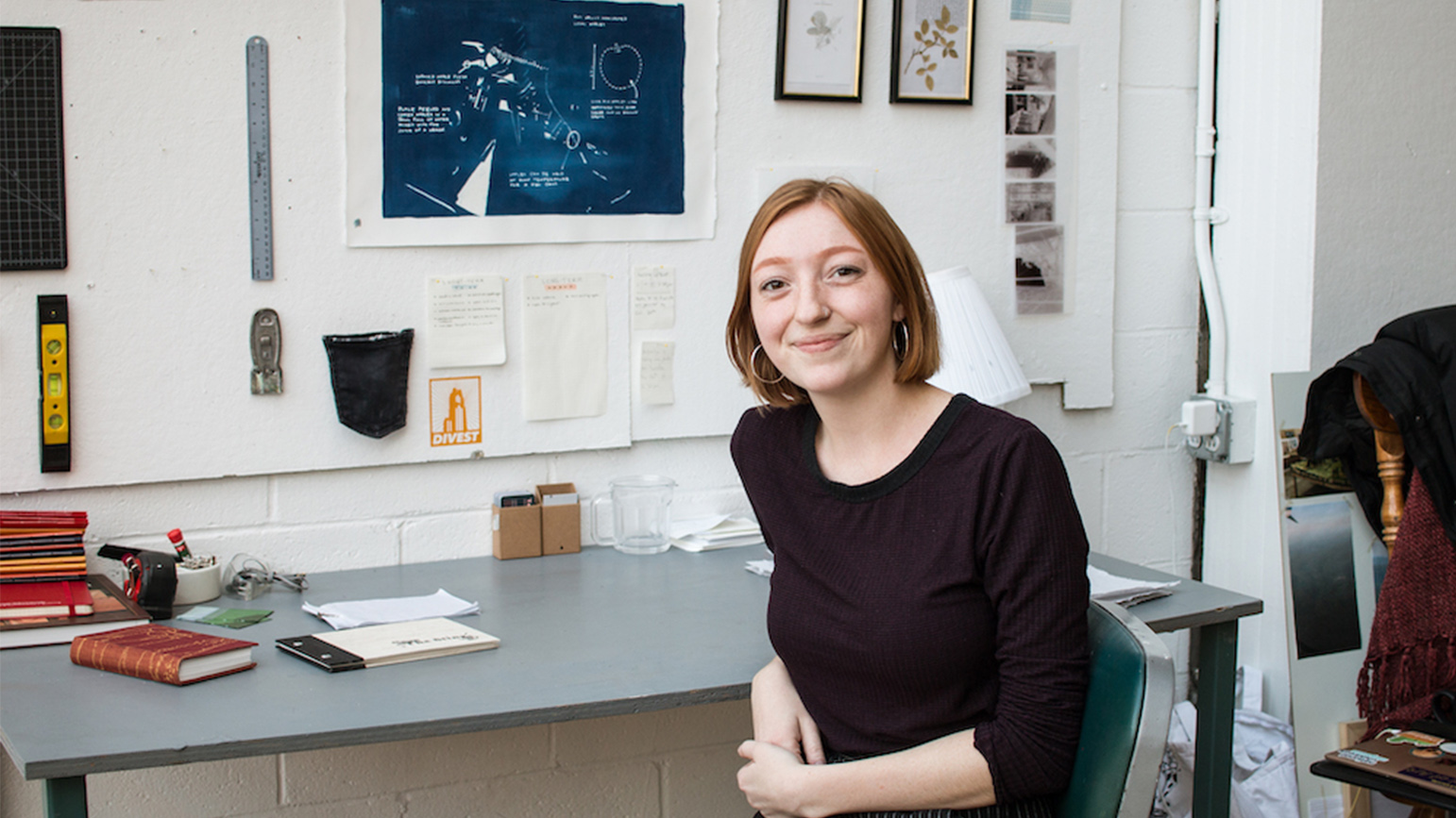 Photograph of Taylor Vence in her studio at Carnegie Mellon University