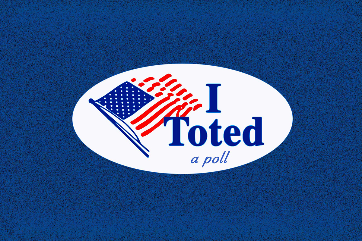Oval sticker with an American flag and the phrase "I Toted a poll"